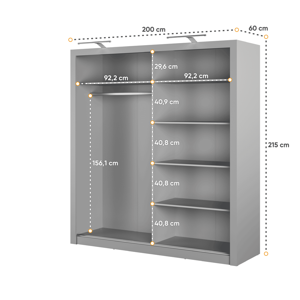 Idea ID-16 Sliding Door Wardrobe 200cm in Grey