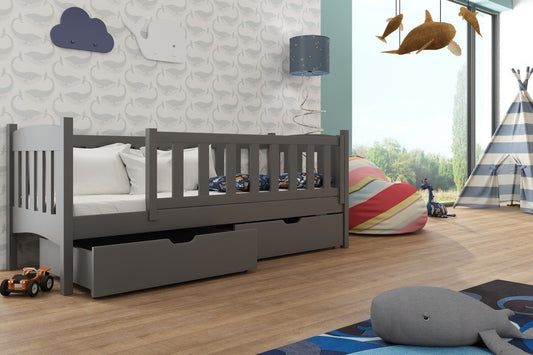 Wooden Single Bed Gucio with Storage in Graphite With Foam Mattress