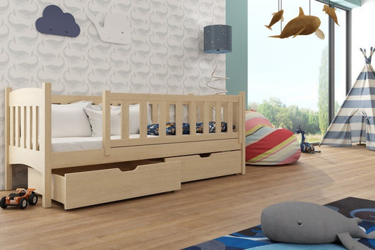 Wooden Single Bed Gucio with Storage in Pine With Foam Mattress