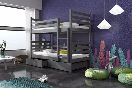 Wooden Bunk Bed Nemo with Storage in Graphite Without Mattress