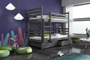 Wooden Bunk Bed Nemo with Storage in Graphite With Foam/Bonnell Mattress