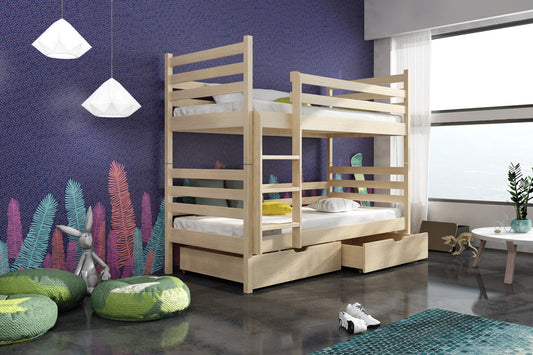 Wooden Bunk Bed Nemo with Storage in Pine With Foam Mattress