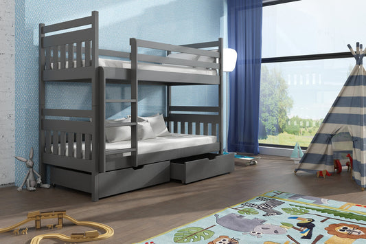 Wooden Bunk Bed Adas with Storage in Graphite With Foam Mattress