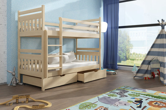 Wooden Bunk Bed Adas with Storage in Pine With Foam Mattress