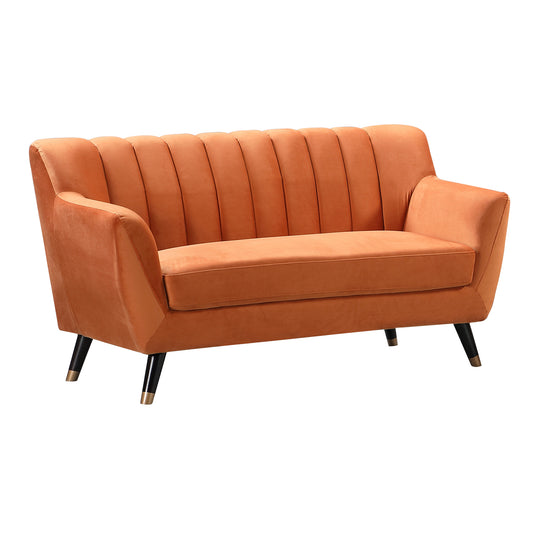 Stylish Velvet Two-Seater Sofa with Pillow Back Design in Orange