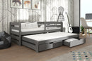 Wooden Double Bed Senso with Trundle and Storage in Graphite Without Mattress