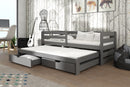 Wooden Double Bed Senso with Trundle and Storage in Graphite Without Mattress