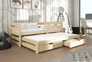 Wooden Double Bed Senso with Trundle and Storage in Pine With Foam Mattress