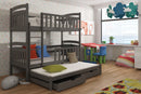 Wooden Bunk Bed Viki with Trundle and Storage in Graphite With Foam Mattress