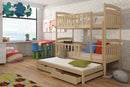 Wooden Bunk Bed Viki with Trundle and Storage in Pine Without Mattress