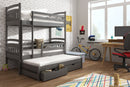 Wooden Bunk Bed Alan with Trundle and Storage in Graphite With Foam/Bonnell Mattress