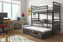 Wooden Bunk Bed Alan with Trundle and Storage in Graphite With Foam/Bonnell Mattress