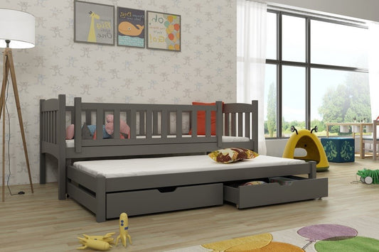 Wooden Double Bed Amelka with Trundle and Storage in Graphite With Foam Mattress