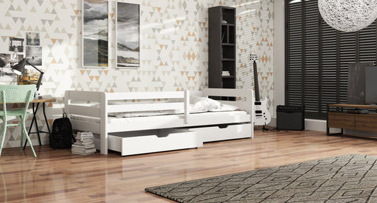 Wooden Bed Ergo with Storage in White Matt With Foam Mattress