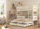 Wooden Bunk Bed Viki with Trundle and Storage in White Matt With Foam Mattress