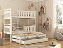 Wooden Bunk Bed Viki with Trundle and Storage in White Matt With Foam Mattress