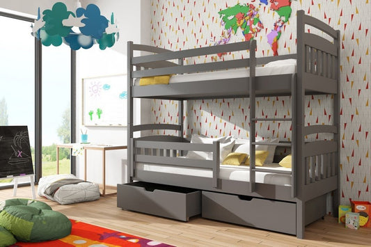 Wooden Bunk Bed Gabi with Storage in Graphite With Foam Mattress