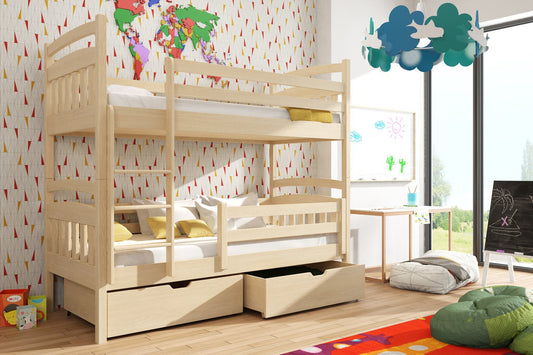 Wooden Bunk Bed Gabi with Storage in Pine With Foam Mattress