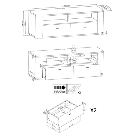 Dera 02 TV Cabinet 150cm in Oak Artisan