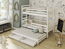 Wooden Bunk Bed Alan with Trundle and Storage in White Matt Without Mattress