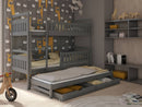 Wooden Bunk Bed Blanka with Trundle and Storage in Graphite Without Mattress