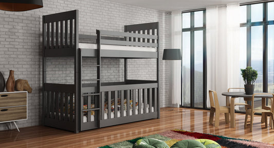 Wooden Bunk Bed Cris with Cot Bed in Graphite with Bonnell Mattress