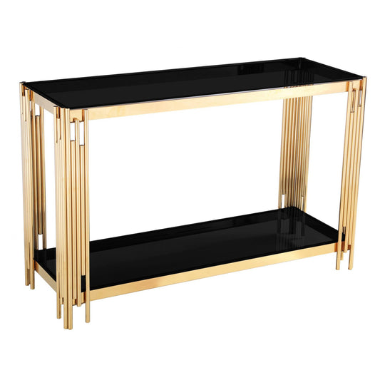 Cleveland Black Glass Console Table - Gold