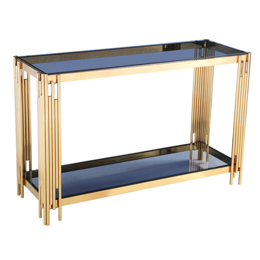 Cleveland Grey Glass Console Table - Gold