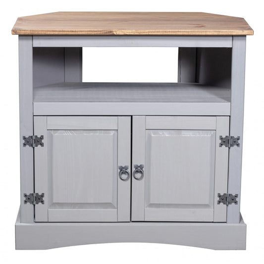 Corona Grey TV Cabinet – Corner with 1 Drawer (Distressed Solid Waxed Light Pine)