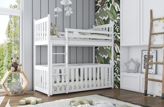 Wooden Bunk Bed Cris with Cot Bed in White Matt with Bonnell Mattress