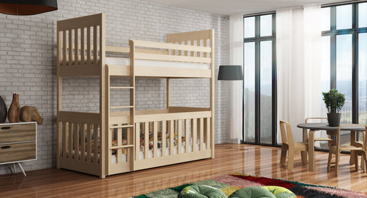 Wooden Bunk Bed Cris with Cot Bed in Pine with Bonnell Mattress