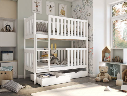 Wooden Bunk Bed David with Storage in White Matt With Foam Mattress