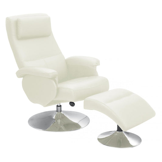 Denton Recliner with Footstool – PU & PVC, Cream