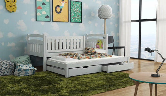 Wooden Bed Galaxy with Trundle and Storage in White Matt With Foam Mattress