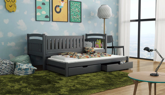 Wooden Bed Galaxy with Trundle and Storage in Graphite With Foam Mattress