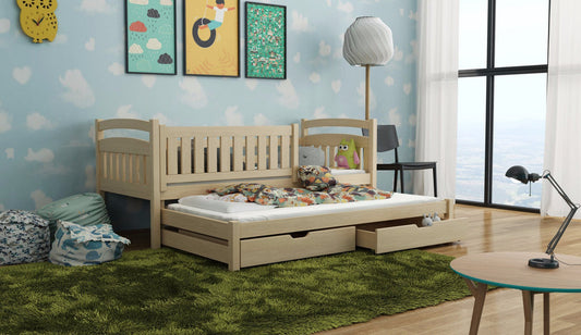 Wooden Bed Galaxy with Trundle and Storage in Pine With Foam Mattress