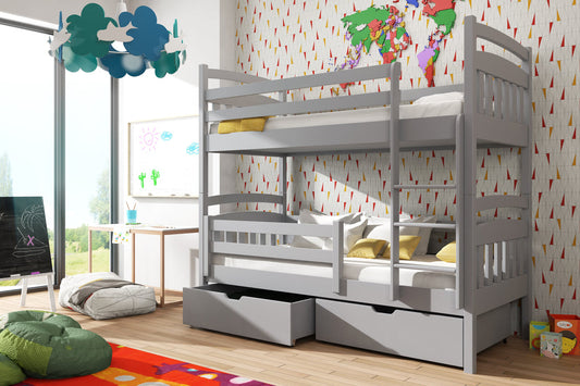 Wooden Bunk Bed Gabi with Storage in Grey Matt With Foam Mattress