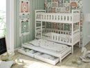 Wooden Bunk Bed Harriet with Trundle and Storage in White Matt With Foam Mattress