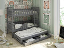 Wooden Bunk Bed Harriet with Trundle and Storage in Graphite With Foam/Bonnell Mattress