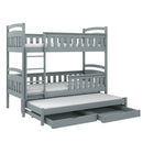 Wooden Bunk Bed Harriet with Trundle and Storage in Grey Matt Without Mattress