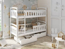 Wooden Bunk Bed Harry with Storage in White Matt With Foam Mattress