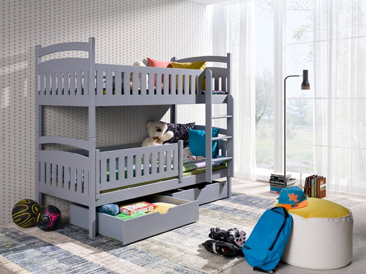 Wooden Bunk Bed Ignas with Storage in Grey Matt With Foam Mattress