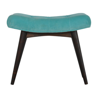 Aqua Cotton Velvet Curved Bench