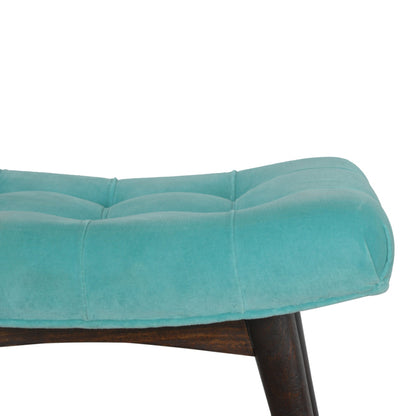 Aqua Cotton Velvet Curved Bench