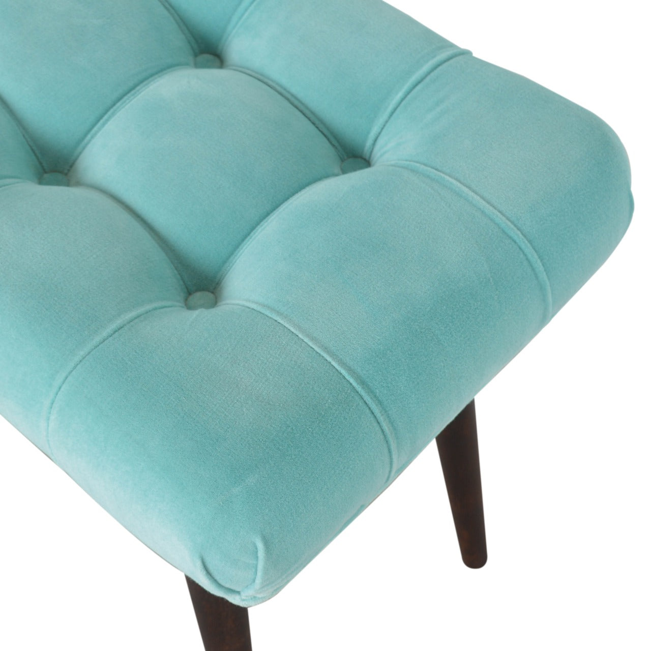 Aqua Cotton Velvet Curved Bench