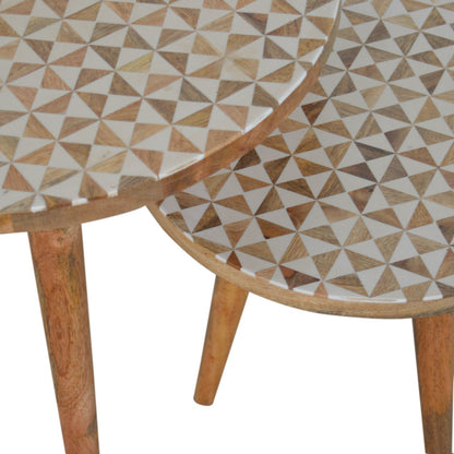 White Pattern Footstool Set of 2