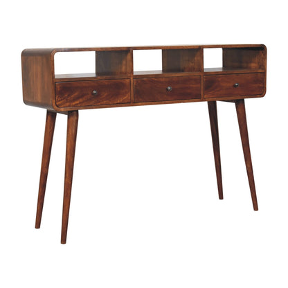 Triple Curved Chestnut Console Table