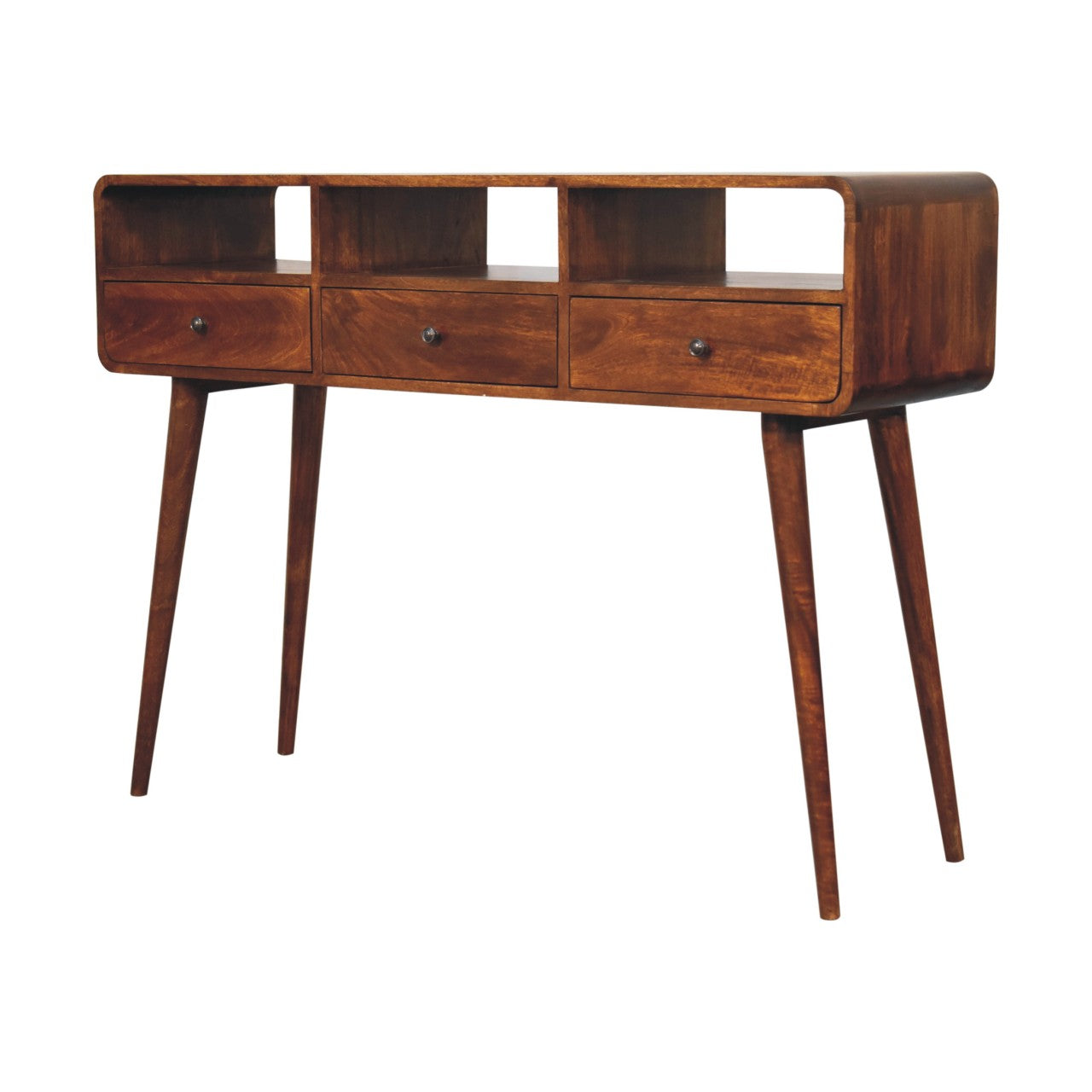 Triple Curved Chestnut Console Table