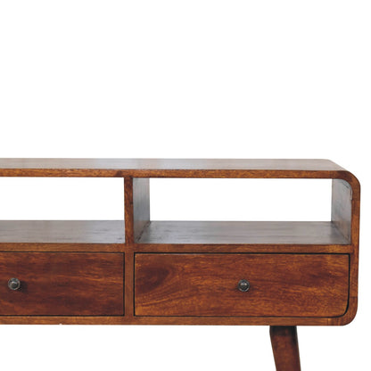 Triple Curved Chestnut Console Table