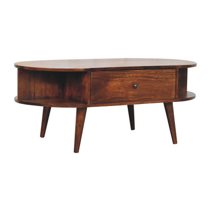 Chestnut Oval Coffee Table with 1 Drawer